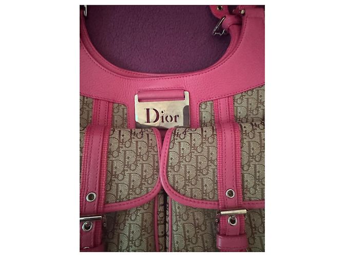 Christian Dior Monogram Canvas und Leder Schultertasche Braun Pink - Ansicht 2