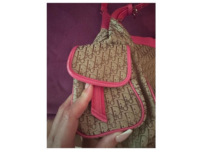 Christian Dior Monogram Canvas und Leder Schultertasche Braun Pink - Ansicht 6