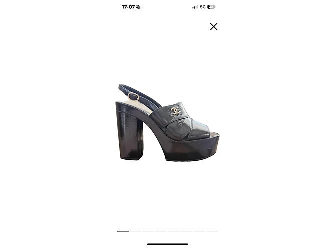 Chanel Sandali platform in pelle verniciata nera con logo CC Nero - vista 2