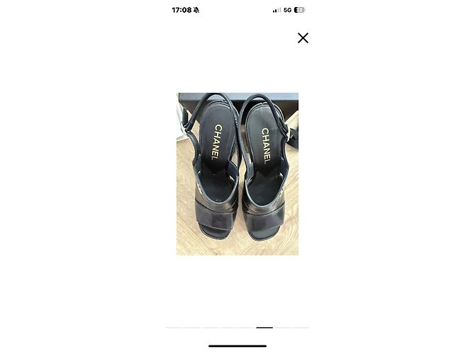 Chanel Sandali platform in pelle verniciata nera con logo CC Nero - vista 6