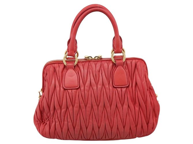 Miu Miu Madras Bowler Matelasse Leather Medium Rosso - vista 2