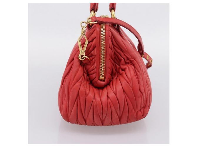 Miu Miu Madras Bowler Matelasse Leather Medium Rosso - vista 3