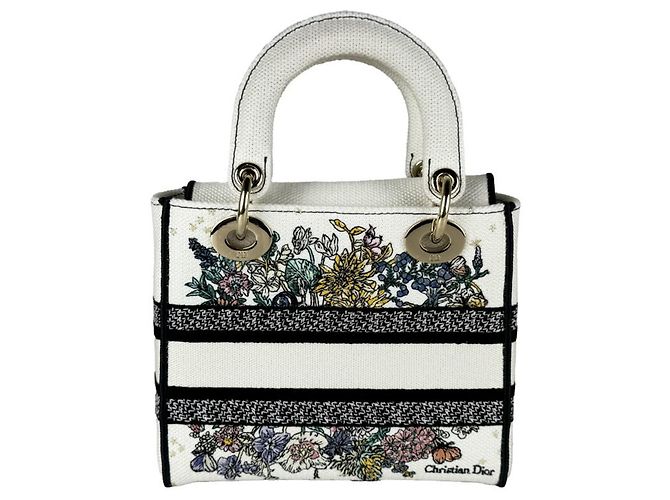 Christian Dior Lady Delight Small Canvas Tasche Weiß Mehrfarben - Ansicht 3