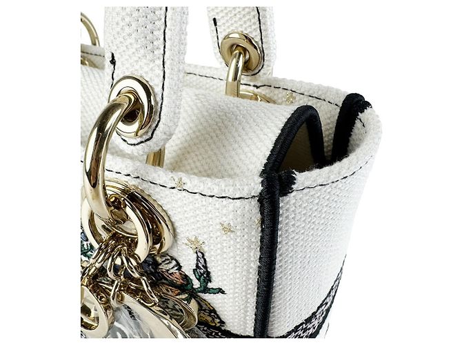 Christian Dior Lady Delight Small Canvas Tasche Weiß Mehrfarben - Ansicht 6