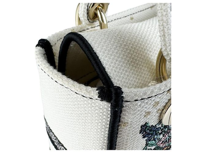 Christian Dior Lady Delight Small Canvas Tasche Weiß Mehrfarben - Ansicht 7