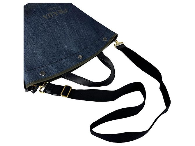 Bolsa Prada em denim e couro Preto Azul Caqui - vista 11