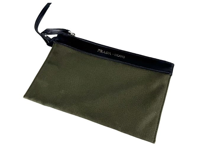 Bolsa Prada em denim e couro Preto Azul Caqui - vista 12