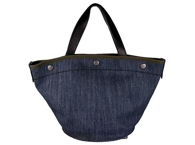Bolsa Prada em denim e couro Preto Azul Caqui - vista 3