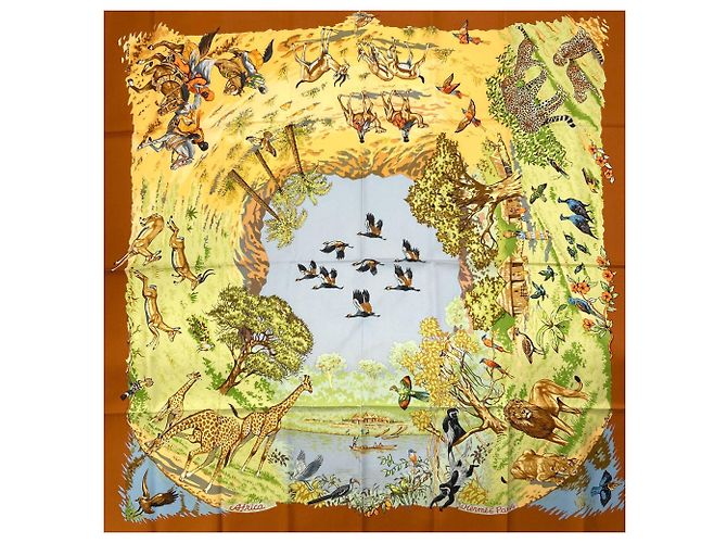 Hermès Hermes Carre 90 Africa Seidentuch Braun Hellblau - Ansicht 3