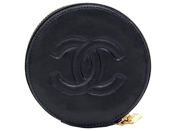 Chanel Camellia Münzbeutel aus schwarzem Kalbsleder - Ansicht 2