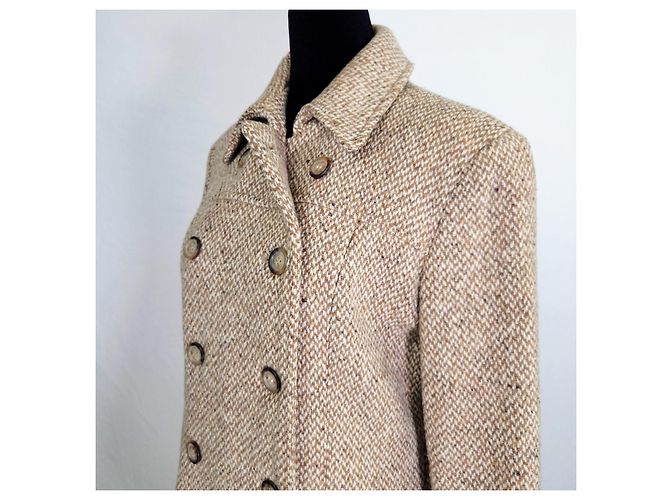Weekend Max Mara Beige Herringbone Wool Coat - view 10
