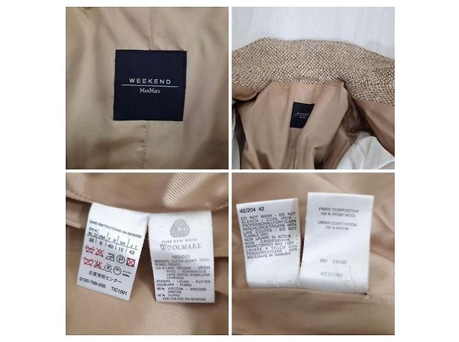 Weekend Max Mara Beige Herringbone Wool Coat - view 12