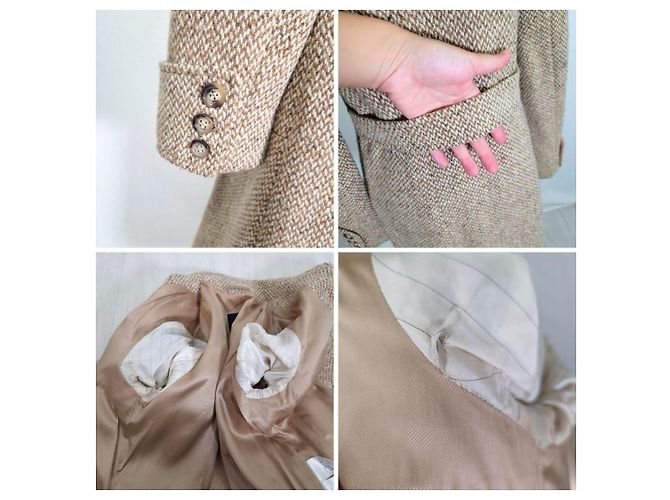 Weekend Max Mara Beige Herringbone Wool Coat - view 13
