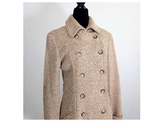 Weekend Max Mara Beige Herringbone Wool Coat - view 4