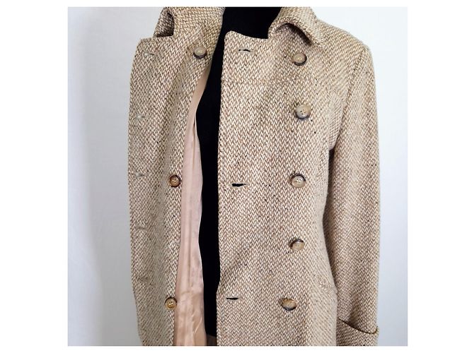 Weekend Max Mara Beige Herringbone Wool Coat - view 6