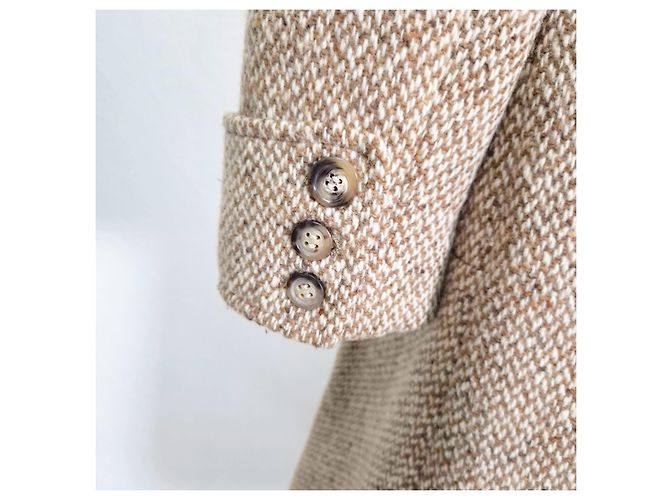 Weekend Max Mara Beige Herringbone Wool Coat - view 7