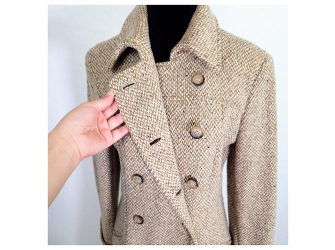 Weekend Max Mara Beige Herringbone Wool Coat - view 8