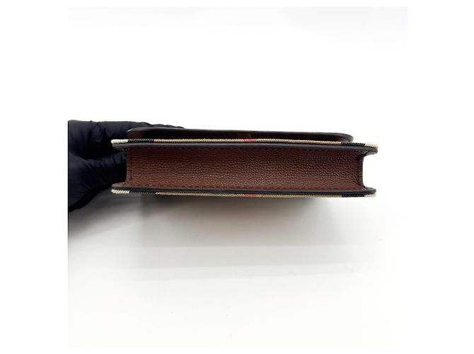 Burberry Folding Vintage Check Canvas and Leather Compact Brown - view 5