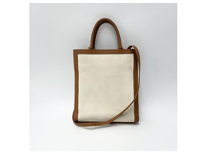 Céline Celine Vertical Cabas Canvas with Leather Small Branco - vista 2