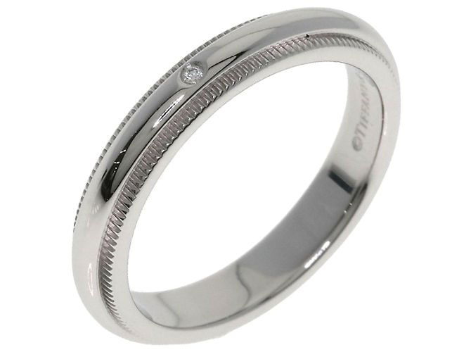 Autre Marque Anello fede Tiffany & Co. Milgrain in platino con diamanti - vista 2