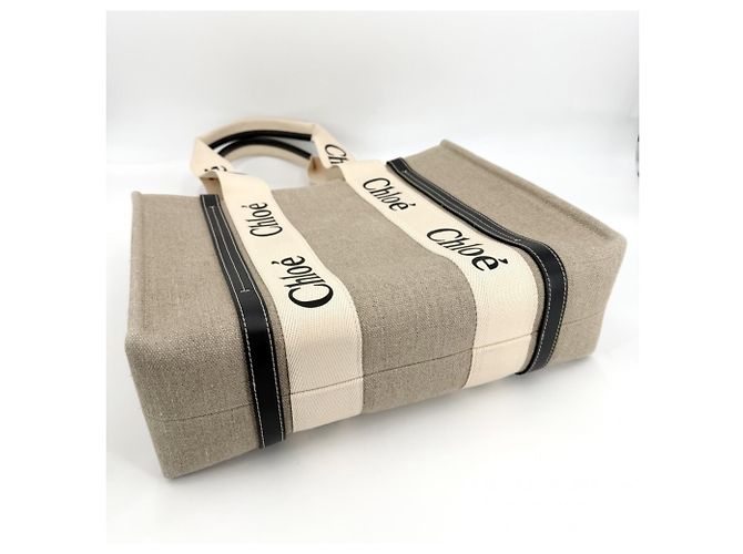 Chloé Woody Shopper Bag Medium für Damen Schwarz Beige - Ansicht 3