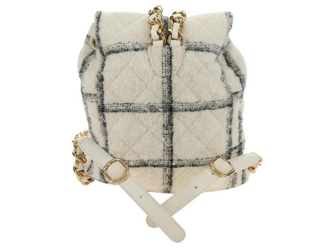 Chanel Duma Drawstring Quilted Wool Tweed Large Beige - vue 2
