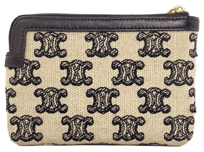Céline Celine Triomphe Coin Case Nero Beige - vista 2