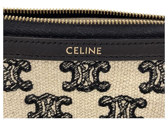 Céline Celine Triomphe Coin Case Nero Beige - vista 5