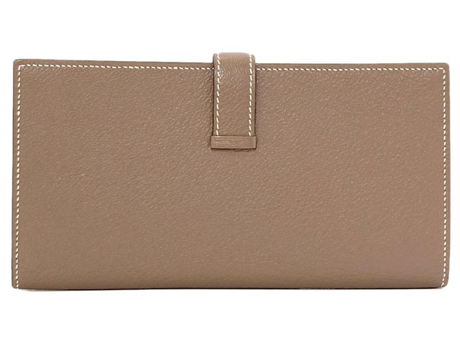 Hermès Portafoglio lungo Hermes Bearn Soufflet in Etoupe Gray Taupe - vista 2