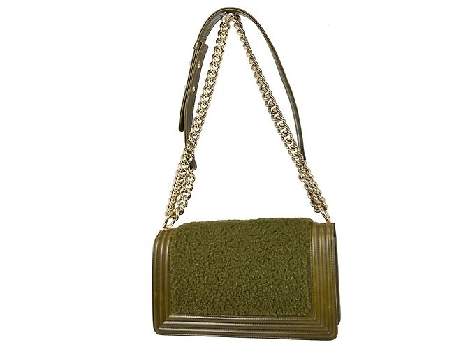 Chanel Boy Flap Shearling with Leather Old Medium Vert - vue 2