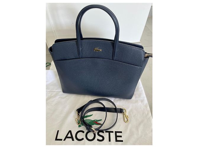 Borsa Lacoste in pelle testurizzata blu navy - vista 8