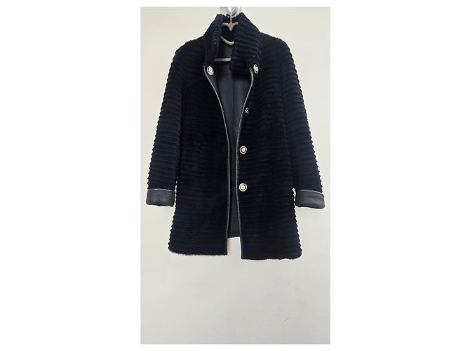 Cappotto in pelle di agnello e pelliccia Escada Nero - vista 3