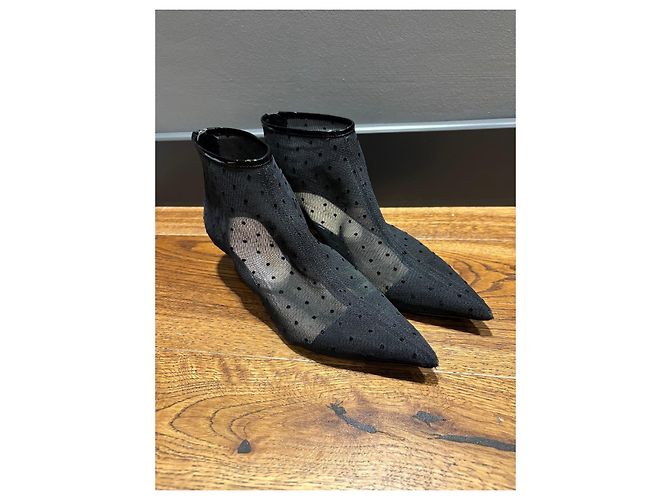 Christian Dior Stivaletti in Tulle Nero a Pois - vista 2