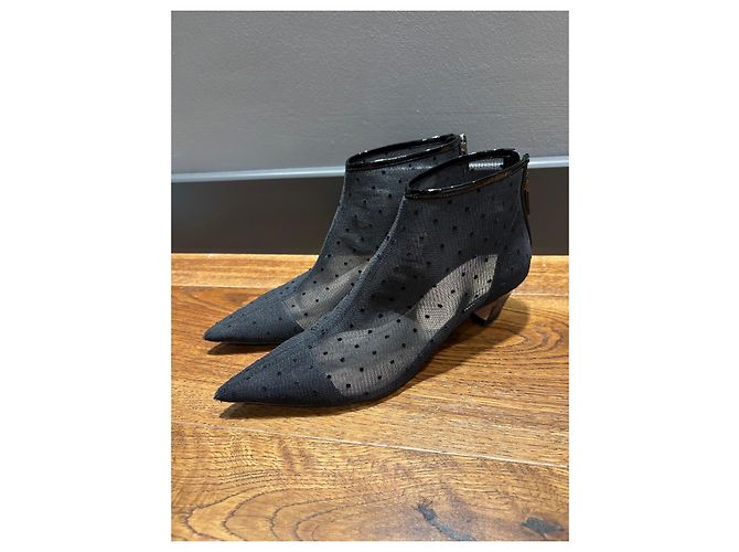 Christian Dior Stivaletti in Tulle Nero a Pois - vista 4