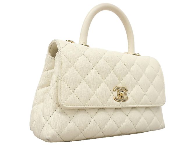Coco Handle Borsa Chanel in pelle di vitello martellata bianca Bianco - vista 2