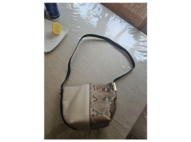 Givenchy Bicolor Leather and Python Shoulder Bag Black Beige Python print - view 2