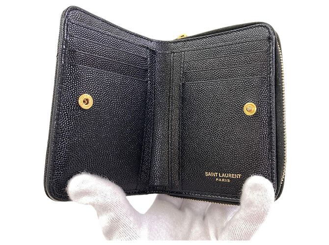 Autre Marque Saint Laurent Cassandra Bi-fold Leather Wallet Black - view 4