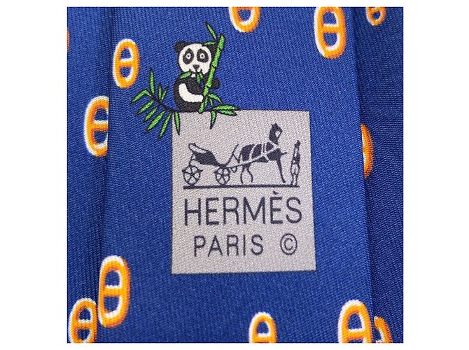 Hermès Cravate en soie Hermes Maillon Panda pour hommes Bleu - vue 3
