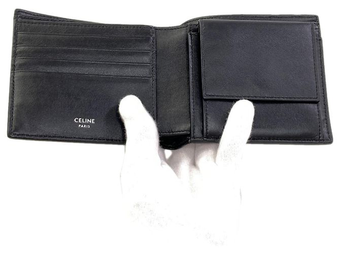 Céline Portafoglio in pelle bi-fold con logo Celine da uomo Nero - vista 4