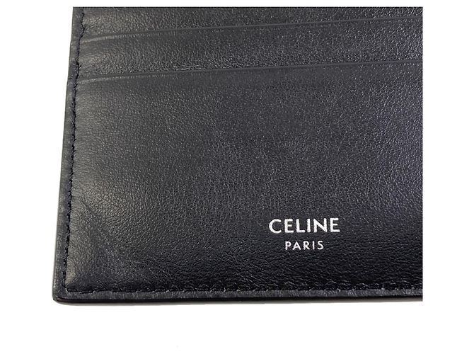 Céline Portafoglio in pelle bi-fold con logo Celine da uomo Nero - vista 7