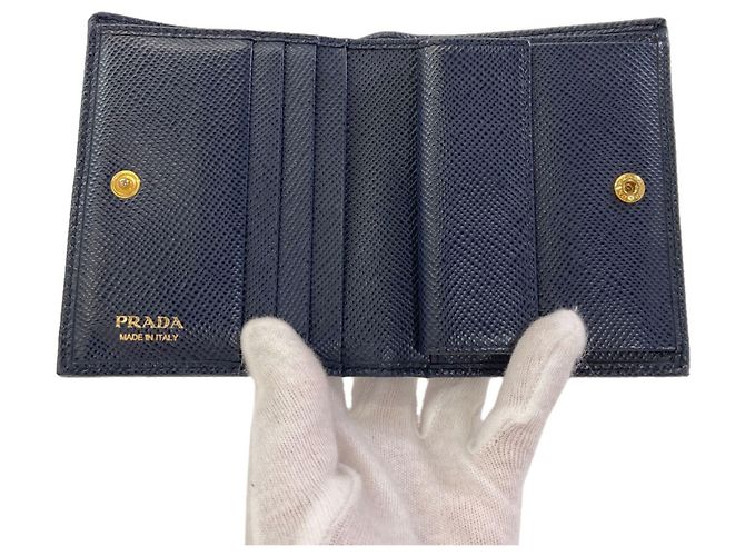 Prada Logo Bi-fold Wallet in Navy Saffiano Leather Navy blue - view 4