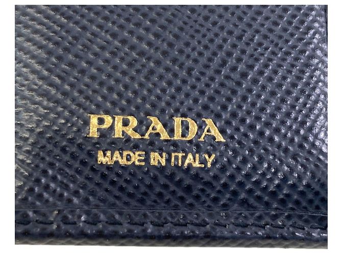 Prada Logo Bi-fold Wallet in Navy Saffiano Leather Navy blue - view 7