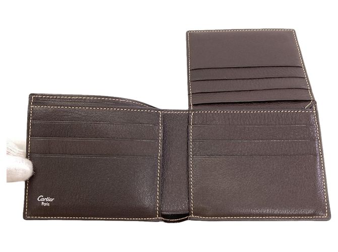Cartier Logo Bi-fold Leather Wallet for Men Dark brown - view 4