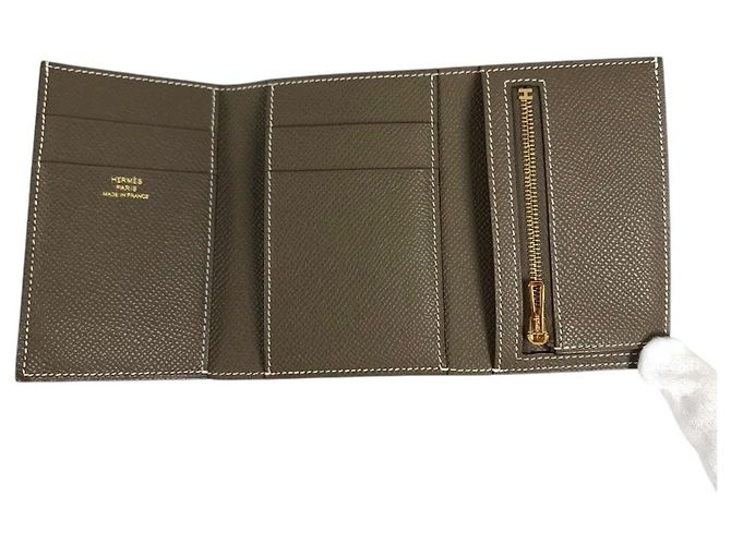 Hermès Hermes Bearn Epsom Leder Münzbeutel Beige Taupe - Ansicht 11