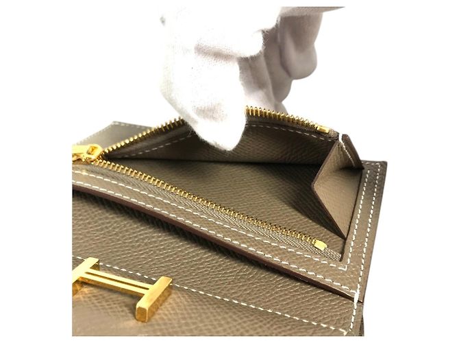 Hermès Hermes Bearn Epsom Leder Münzbeutel Beige Taupe - Ansicht 13