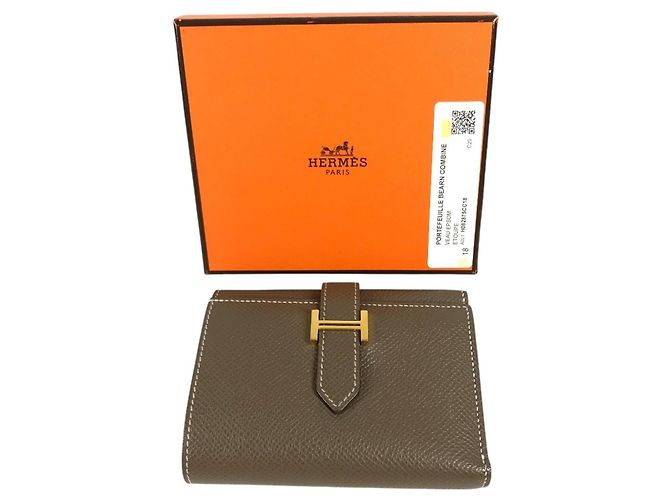 Hermès Hermes Bearn Epsom Leder Münzbeutel Beige Taupe - Ansicht 16