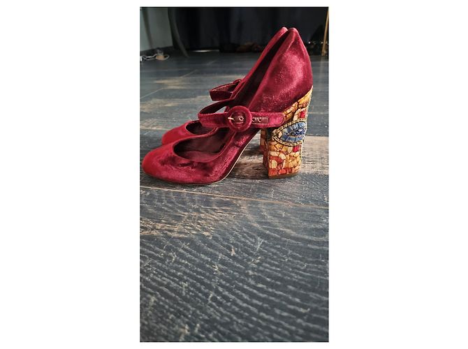 Décolleté Mary Jane in velluto Dolce & Gabbana Rosso - vista 3