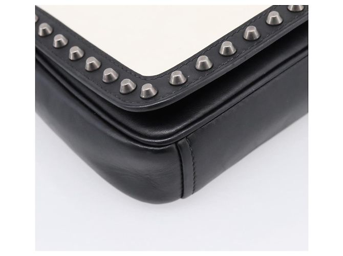 Borsa a tracolla con catena PRADA in pelle Bianco Nero Auth mr2939A - vista 14