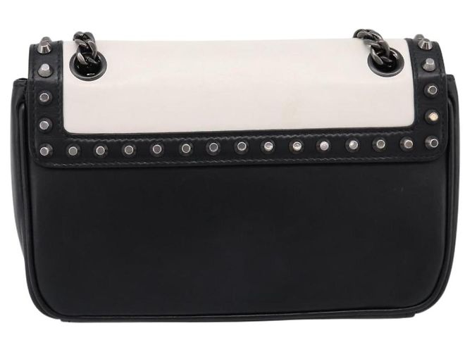 Borsa a tracolla con catena PRADA in pelle Bianco Nero Auth mr2939A - vista 2