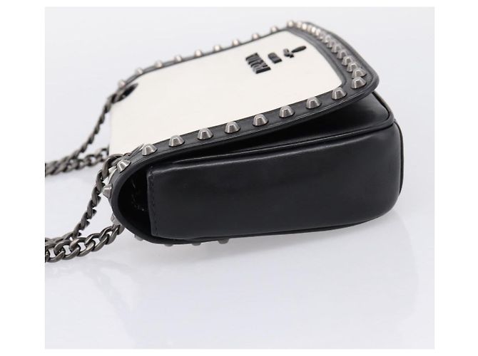 Borsa a tracolla con catena PRADA in pelle Bianco Nero Auth mr2939A - vista 3
